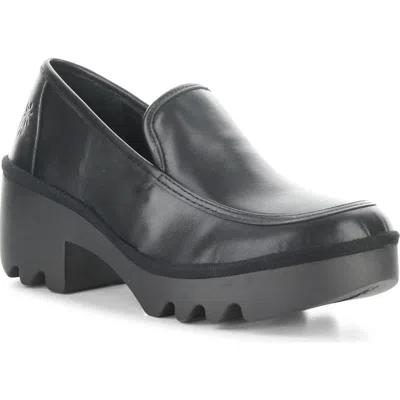 Fly London Block Heel Lug Loafer In Black Burn