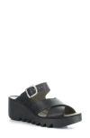 Fly London Bocy Strappy Wedge Slide Sandal In Black Ceralin
