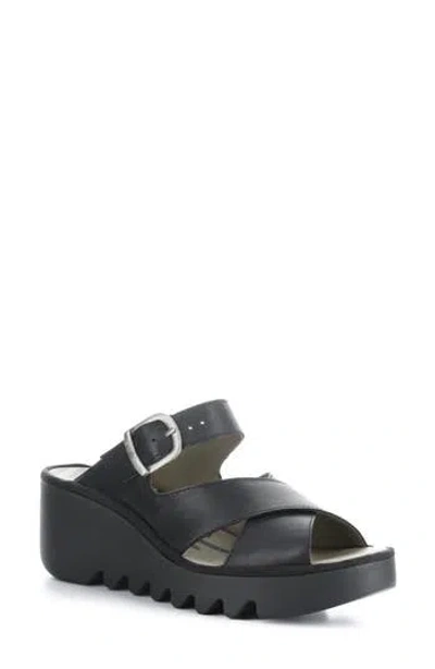 Fly London Bocy Strappy Wedge Slide Sandal In Black Ceralin