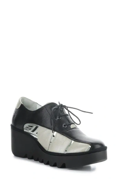 Fly London Bogi Platform Wedge Oxford In Black