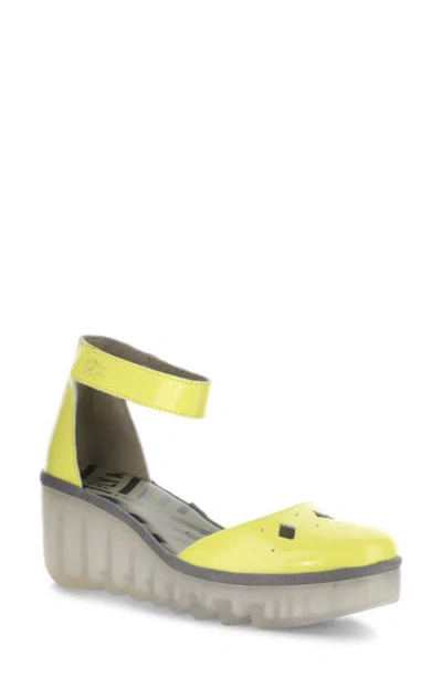 Fly London Boij Ankle Strap Platform Wedge Pump In Yellow