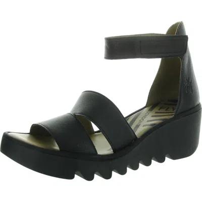 Fly London Bono 290 Womens Velcro Leather Wedge Sandals In Black