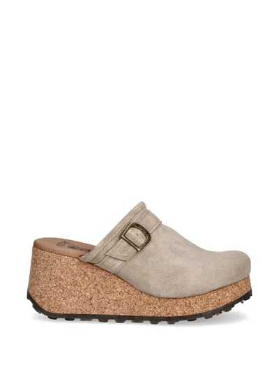 Fly London Buckle-detail Cork-wedge Clogs In Neutral