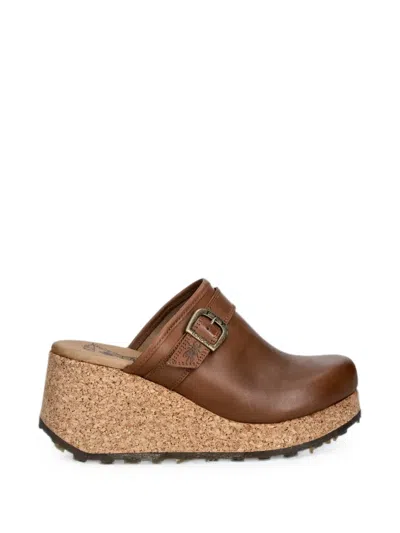 Fly London 버클 디테일 코르크 웨지 뮬 In Brown