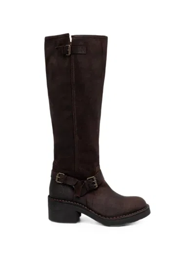 Fly London Buckle-detail Knee-high Boots In Brown