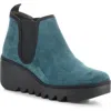 Fly London Byne Wedge Chelsea Boot In 027 Petrol Oil Suede