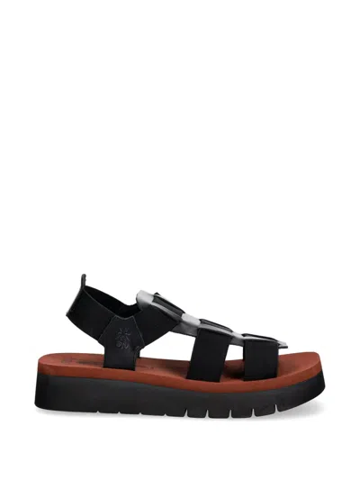 Fly London Cage-strap Platform Sandals In Black