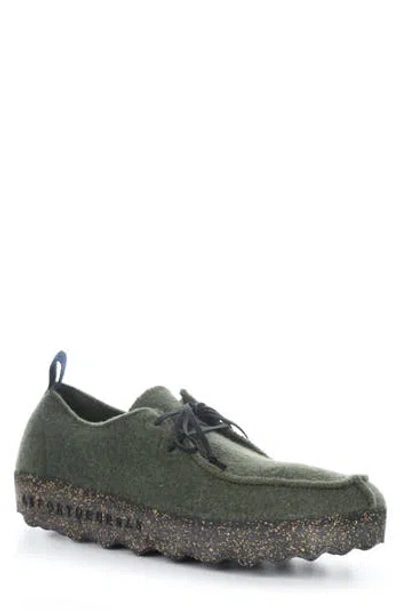 Fly London Chat Moc Toe Derby In Military Green Tweed/felt