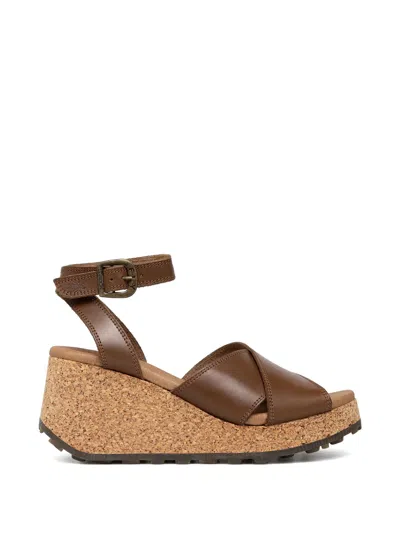 Fly London Cork-wedge Leather Sandals In Multi