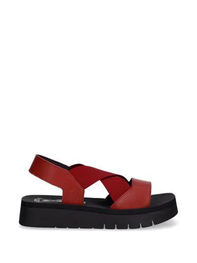 Fly London Crossover-strap Flatform Sandals In Red