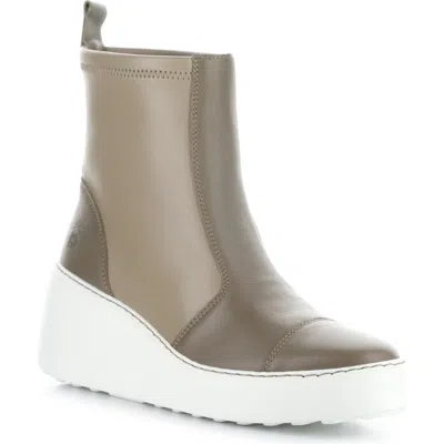 Fly London Daik Platform Wedge Bootie In Taupe Dublin/str