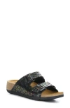 Fly London Double Buckle Slide Sandal In Black Petrol Fantasy