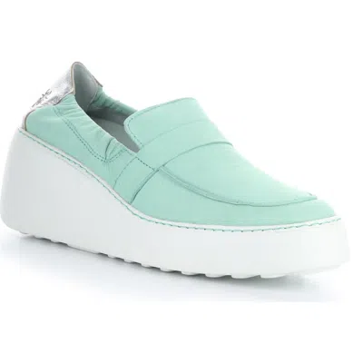 Fly London Duli Platform Wedge Loafer In Green