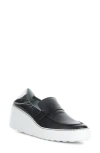 Fly London Duli Platform Wedge Loafer In Black/ White Mousse