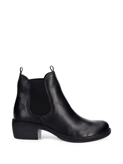 Fly London Elasticated Leather Chelsea Boots In Black