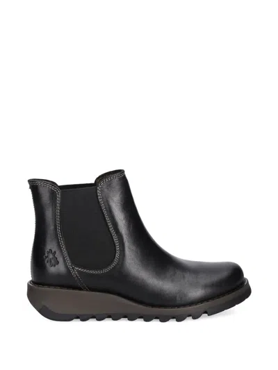 Fly London Salv Black Leather Wedge Chelsea Boots