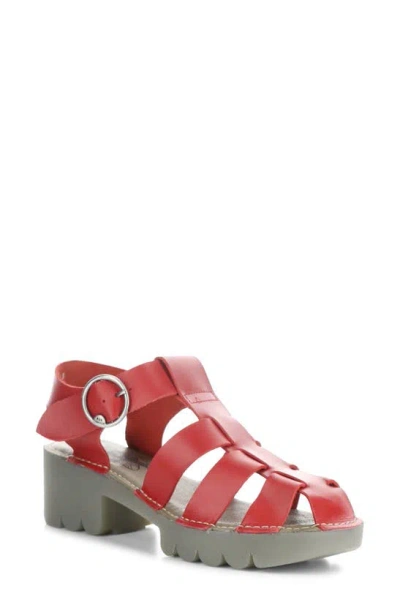 Fly London Emme Platform Fisherman Sandal In Red Brooklyn