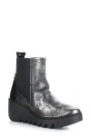 Fly London Fly Long Bagu Wedge Chelsea Boot In Silver/black