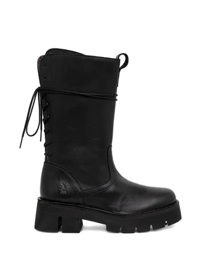 Fly London Lace-up Platform Boots In Black