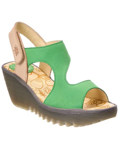 Fly London Leather Wedge Sandal In Green