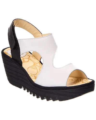 Fly London Leather Wedge Sandal In White