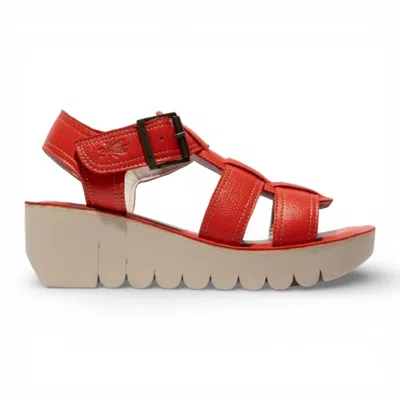 Fly London Leather Wedge Sandals Bold Everyday Comfort In Red