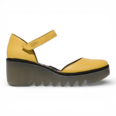 Fly London Leather Wedge Sandals Bright Casual Leather Heel Sandals In Yellow