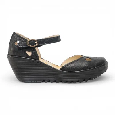 Fly London Leather Wedge Sandals Style Comfort Heels In Black
