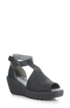 Fly London Lemo Ankle Strap Platform Wedge Sandal In Black