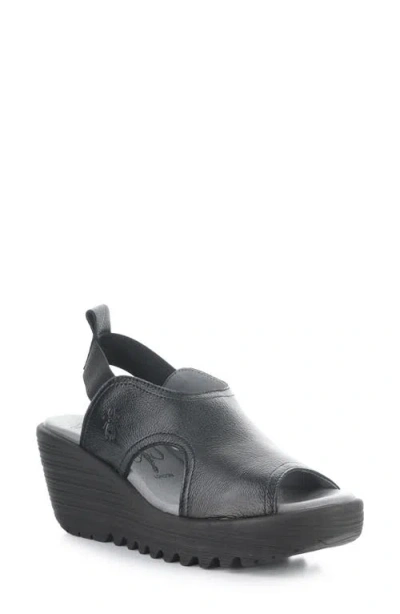 Fly London Liku Slingback Platform Wedge Sandal In Black