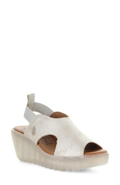 Fly London Liku Slingback Platform Wedge Sandal In White