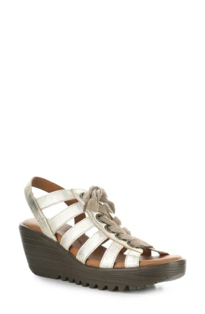 Fly London Litu Strappy Platform Wedge Sandal In White