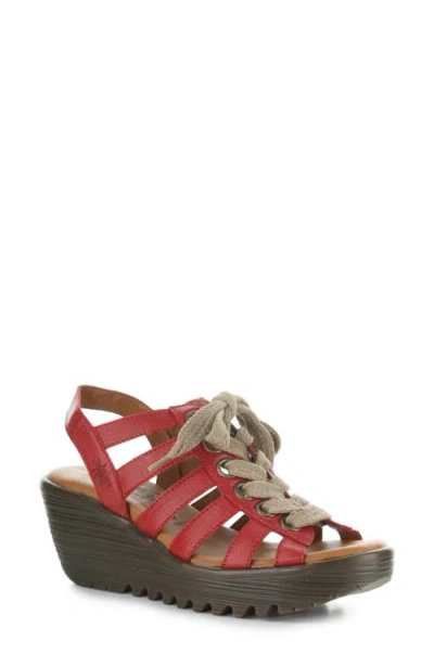 Fly London Litu Strappy Platform Wedge Sandal In Red