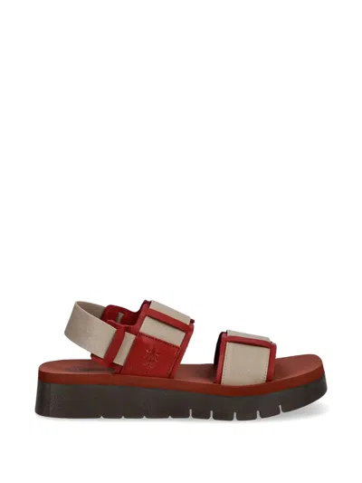 Fly London Logo-debossed Panelled Sandals In Red