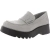 Fly London Maus Womens Block Heel Leather Loafers In Grey