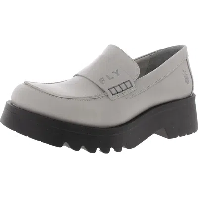 Fly London Maus Womens Block Heel Leather Loafers In Grey