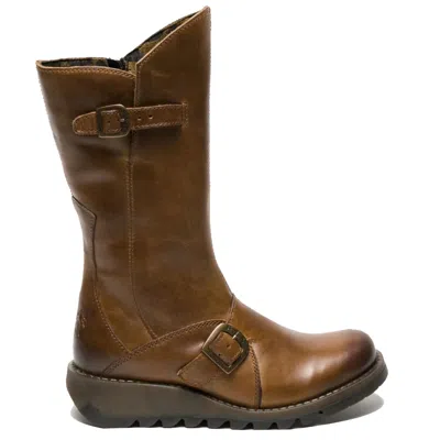 Fly London Mes2913 - Women's Wedge Heel Buckle Mid Calf Leather Boots