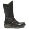 Fly London Mes2913 - Women's Wedge Heel Buckle Mid Calf Leather Boots