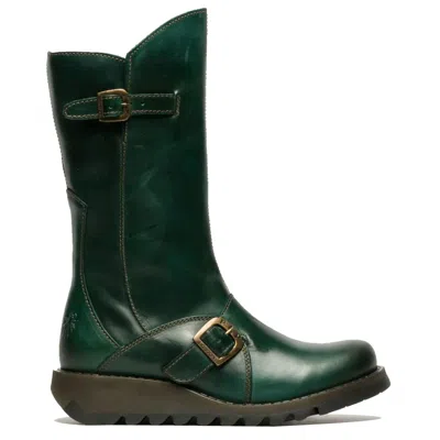 Fly London Mes2913 - Women's Wedge Heel Buckle Mid Calf Leather Boots