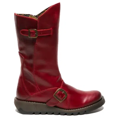 Fly London Mes2913 - Women's Wedge Heel Buckle Mid Calf Leather Boots