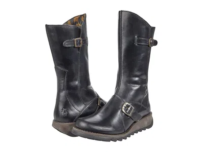 Fly London Womens Black Mes 2 Wedge Heel Buckle Mid-calf Leather Zip Platform Boots