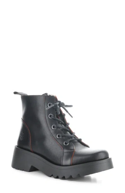 Fly London Metz Combat Boot In Black/red Java