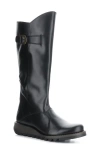 Fly London Womens Black Mol 2 Leather Wedge Heel Knee High Zip Up Boots In Black