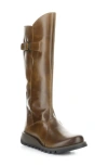 Fly London Mol Wedge Boot In Camel Rug