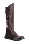 Fly London Womens Brown Mol 2 Leather Wedge Heel Knee High Zip Up Boots In Wine