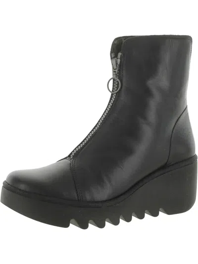 Fly London Naomi Womens Leather Ankle Wedge Boots In Black