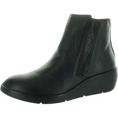 Fly London Nula 550 Womens Logo Leather Wedge Boots In Black