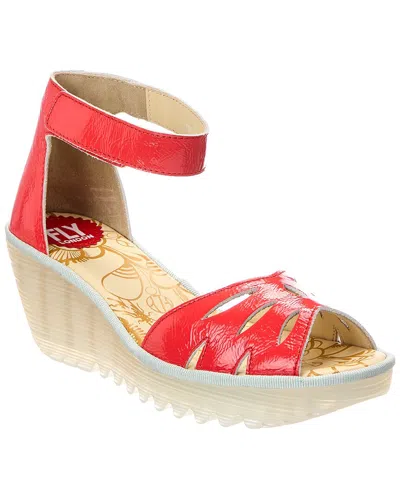 Fly London Patent Wedge Sandal In Animal Print