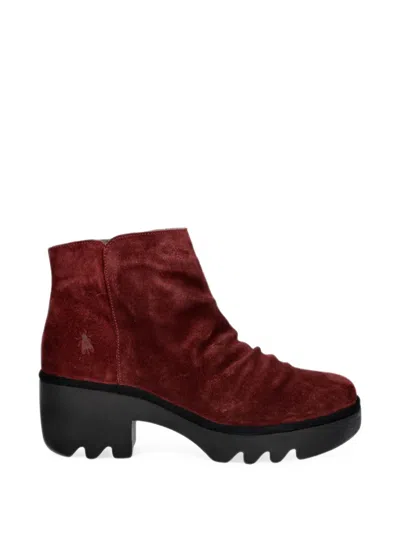 Fly London Ruched Ankle Boots In Red