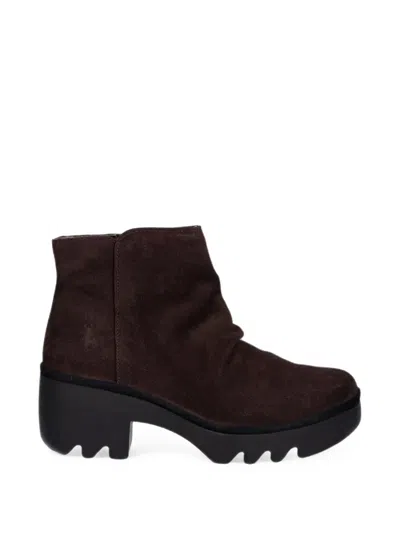 Fly London Ruched Suede Ankle Boots In Burgundy